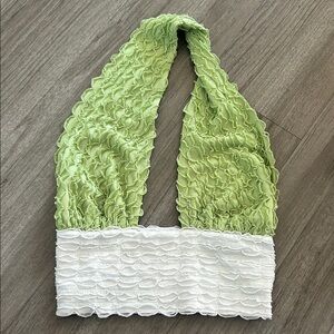Green and White Ruffled Halter Top